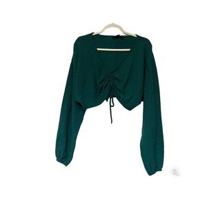 Urban Outfitters Oversized Cropped Rouched Sweater Top Teal- Size Medium